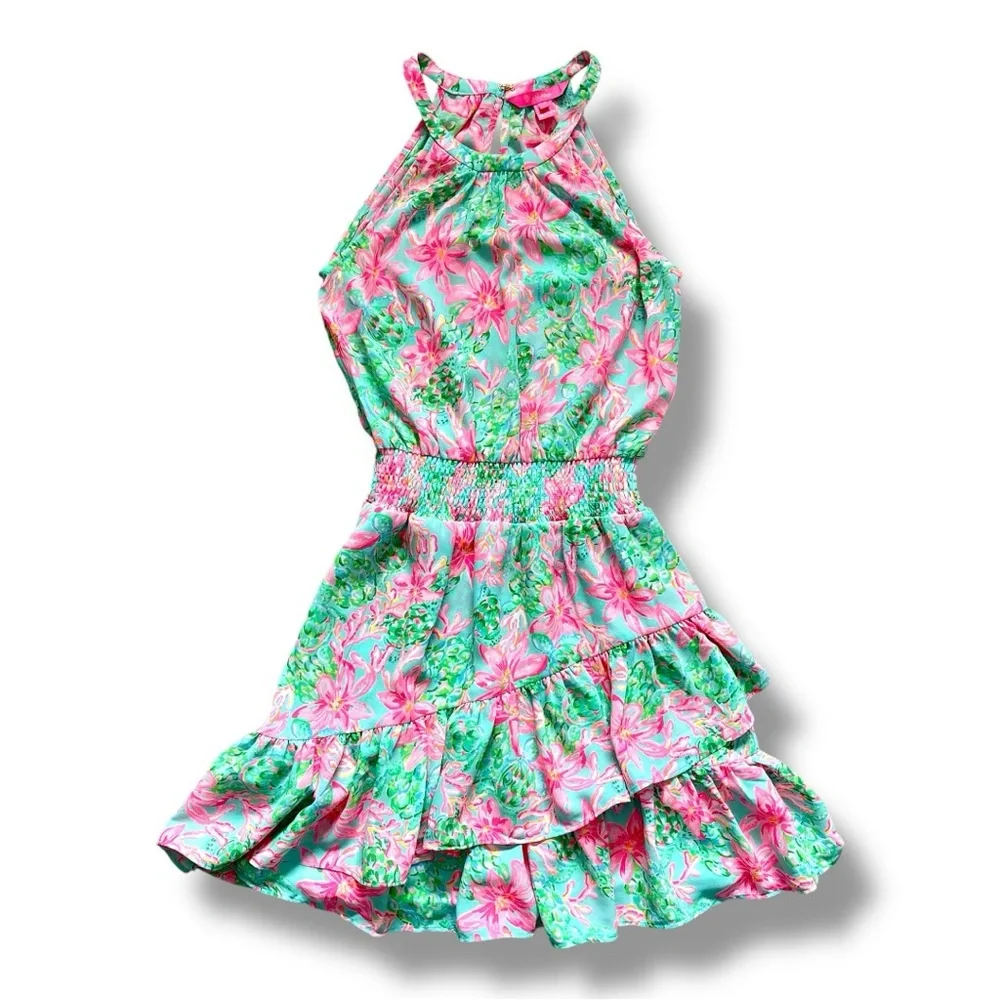 Lilly Pulitzer Pamelyn Flutter Halter Vibrant Colorful Floral Mini Dress Size 00 - Picture 5 of 15